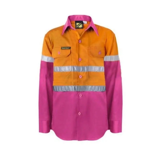 Picture of WorkCraft, Childrens, Shirt, Long Sleeve, Lightweight, Two Tone, Cotton Drill, CSR Reflective Tape